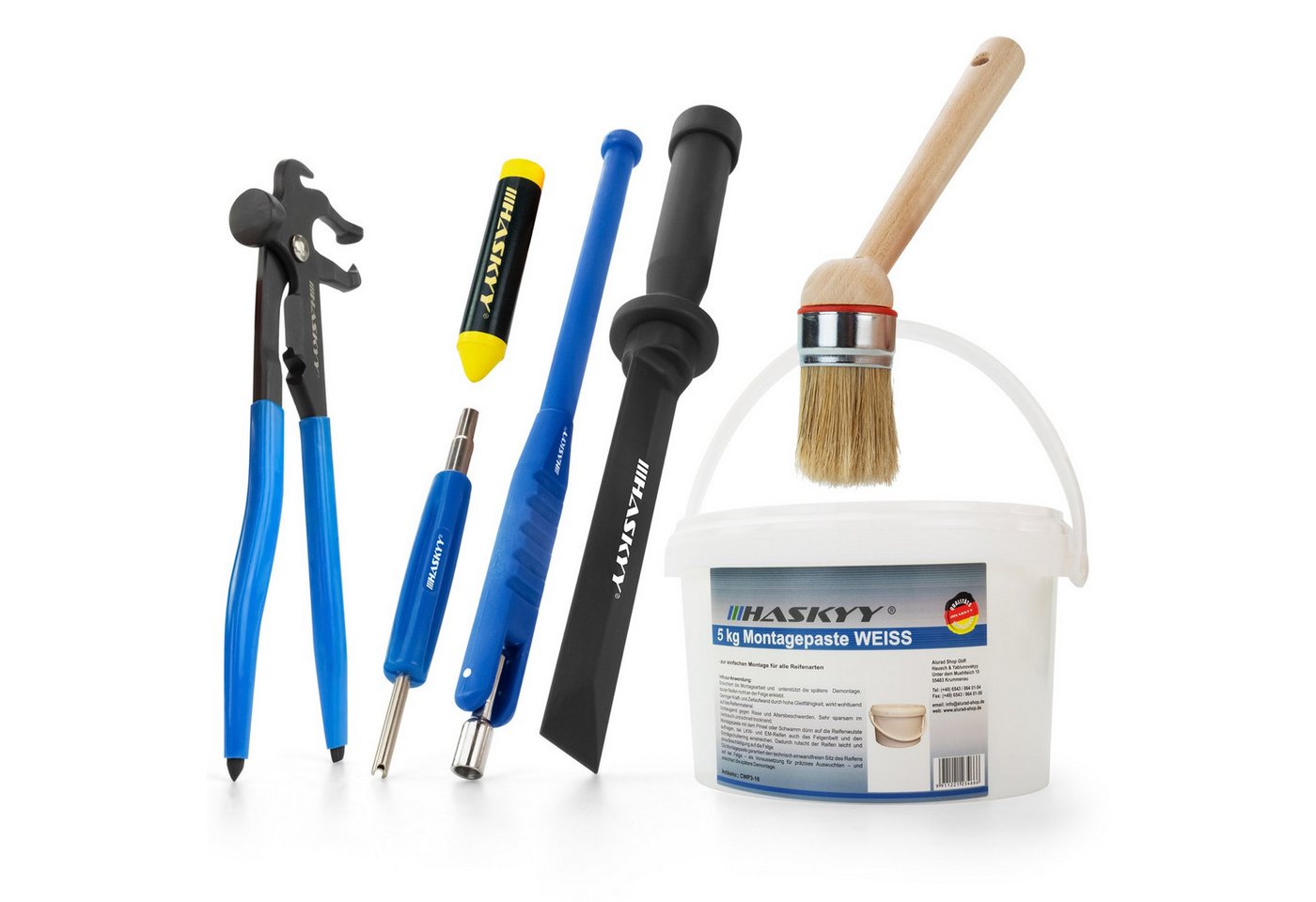 HASKYY Montagepaste Weiss 5kg Reifenmontagepaste Set mit Pinsel Ventil Schaber Fettkreide HASKYY Montagepaste Weiss 5kg Reifenmontagepaste Set mit Pinsel Ventil Schaber Fettkreide von HASKYY