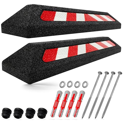 HASKYY Radstopper Parkschwelle Garagenstopper Einparkhilfe Auto PKW Parkplatz 2er Set Schwarz - Reflektierend 570x140x75mm von HASKYY