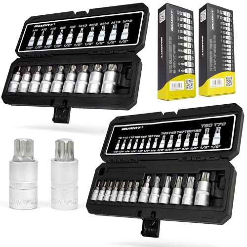 HASKYY Torx XZN Vielzahn Steckschlüssel Satz 24-tlg T8-T70 & M4-M18 Stecknüsse 1/4" 3/8" 1/2" Antrieb Professionelles Stecknuss Werkzeug Set von HASKYY