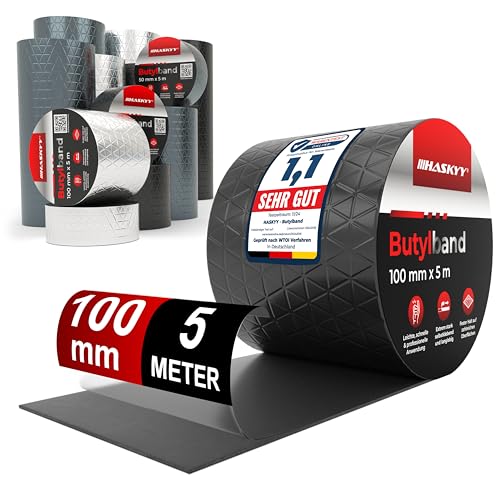 Wasserdichtes Klebeband Butylband I 10cm*5m Schwarz hochwertig selbstklebend mit Aluminiumfolie I Butyl-Tape alterungsbeständig korrosionsbeständig UV-beständig Wasserdichtes Klebeband Butylband I 10cm*5m Schwarz hochwertig selbstklebend mit Aluminiumfolie I Butyl-Tape alterungsbeständig korrosionsbeständig UV-beständig von HASKYY