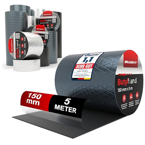 Wasserdichtes Klebeband Butylband I 150mm*5m Anthrazit hochwertig selbstklebend mit Aluminiumfolie I Butyl-Tape alterungsbeständig korrosionsbeständig UV-beständig Wasserdichtes Klebeband Butylband I 150mm*5m Anthrazit hochwertig selbstklebend mit Aluminiumfolie I Butyl-Tape alterungsbeständig korrosionsbeständig UV-beständig von HASKYY
