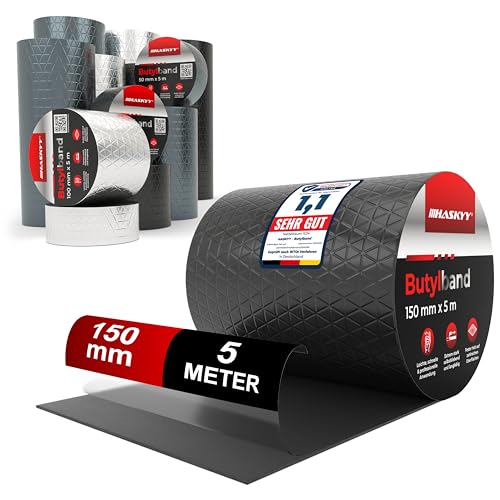Wasserdichtes Klebeband Butylband I 15cm*5m Schwarz hochwertig selbstklebend mit Aluminiumfolie I Butyl-Tape alterungsbeständig korrosionsbeständig UV-beständig von HASKYY