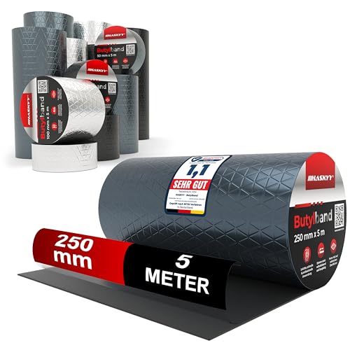 Wasserdichtes Klebeband Butylband I 250mm*5m Anthrazit hochwertig selbstklebend mit Aluminiumfolie I Butyl-Tape alterungsbeständig korrosionsbeständig UV-beständig Wasserdichtes Klebeband Butylband I 250mm*5m Anthrazit hochwertig selbstklebend mit Aluminiumfolie I Butyl-Tape alterungsbeständig korrosionsbeständig UV-beständig von HASKYY