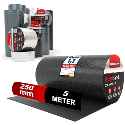Wasserdichtes Klebeband Butylband I 25cm*5m Schwarz hochwertig selbstklebend mit Aluminiumfolie I Butyl-Tape alterungsbeständig korrosionsbeständig UV-beständig Wasserdichtes Klebeband Butylband I 25cm*5m Schwarz hochwertig selbstklebend mit Aluminiumfolie I Butyl-Tape alterungsbeständig korrosionsbeständig UV-beständig von HASKYY