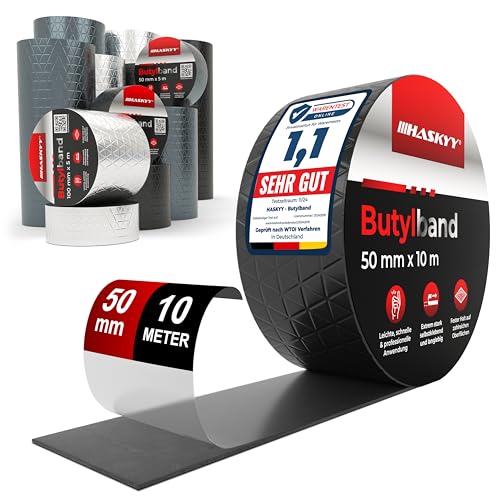 Wasserdichtes Klebeband Butylband I 5cm*10m Schwarz hochwertig selbstklebend mit Aluminiumfolie I Butyl-Tape alterungsbeständig korrosionsbeständig UV-beständig Wasserdichtes Klebeband Butylband I 5cm*10m Schwarz hochwertig selbstklebend mit Aluminiumfolie I Butyl-Tape alterungsbeständig korrosionsbeständig UV-beständig von HASKYY