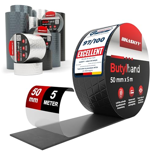 Wasserdichtes Klebeband Butylband I 5cm*5m Schwarz hochwertig selbstklebend mit Aluminiumfolie I Butyl-Tape alterungsbeständig korrosionsbeständig UV-beständig Wasserdichtes Klebeband Butylband I 5cm*5m Schwarz hochwertig selbstklebend mit Aluminiumfolie I Butyl-Tape alterungsbeständig korrosionsbeständig UV-beständig von HASKYY