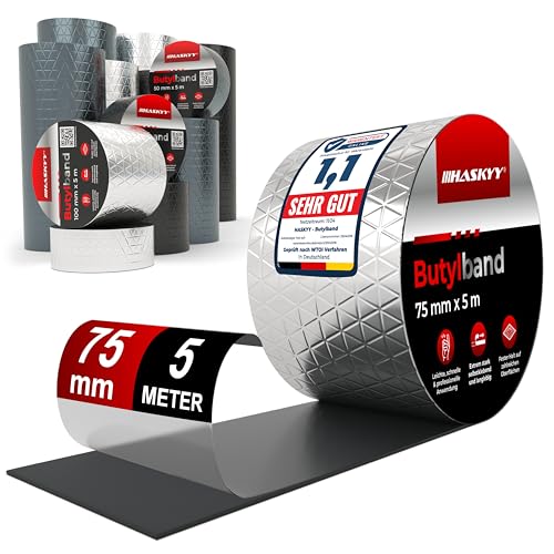 Wasserdichtes Klebeband Butylband I 7,5cm*5m hochwertig selbstklebend mit Aluminiumfolie I Butyl-Tape alterungsbeständig korrosionsbeständig UV-beständig Wasserdichtes Klebeband Butylband I 7,5cm*5m hochwertig selbstklebend mit Aluminiumfolie I Butyl-Tape alterungsbeständig korrosionsbeständig UV-beständig von HASKYY