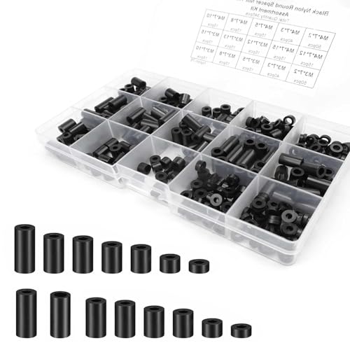 HASLED 345 Stück Distanzhülsen Set - Nylon Abstandshalter 3mm/4mm (15 Größen) für Möbelbau, Automontage und Hardware von HASLED