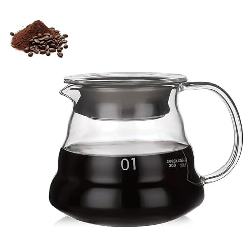 HASLED 360ML Kaffeekanne aus Borosilikatglas - Tropffreie Glas-Teekanne mit Deckel für Handfilterkaffee von HASLED