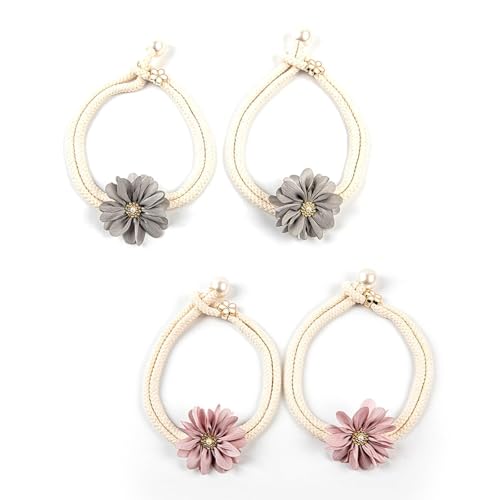 HASLED 4-teiliger Raffhalter für Vorhänge, Vorhang Zusammenhalter (grau und rosa), Raffhalter für Gardinen, an beiden Enden mit kleinen Perlenblumen verziert – für Wohnzimmer, Schlafzimmer und Garten von HASLED