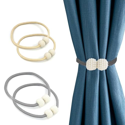 HASLED 4er Set Magnetische Vorhanghalter - Beige & Grau Raffhalter mit Perlen für Gardinen und Wohnaccessoires HASLED 4er Set Magnetische Vorhanghalter - Beige & Grau Raffhalter mit Perlen für Gardinen und Wohnaccessoires von HASLED