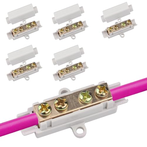 HASLED 5 Stück Messing-Drahtverbinder | durchgangsverbinder | Doppelschrauben-Klemmenblock | Graue ABS-Isolierung | Anschlussbereich 2,5 bis 16 mm² von HASLED