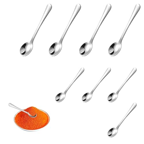 HASLED 8 Stück Edelstahl Gewürzlöffel Set - 7.5cm & 9cm Mini Löffel für Gewürzgläser, Salz, Zucker | 304 Rostfrei, Hochglanzpoliert von HASLED