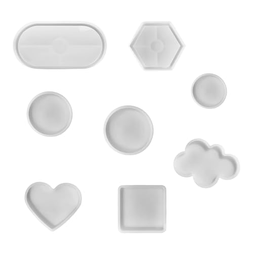 HASLED 8er-Set Silikonformen für Epoxidharz - 6 Verschiedene Formen inkl. Rund, Herz & Sechseck - Gießformen für DIY Harzprojekte, Untersetzer & Deko - Wiederverwendbar & Temperaturbeständig von HASLED