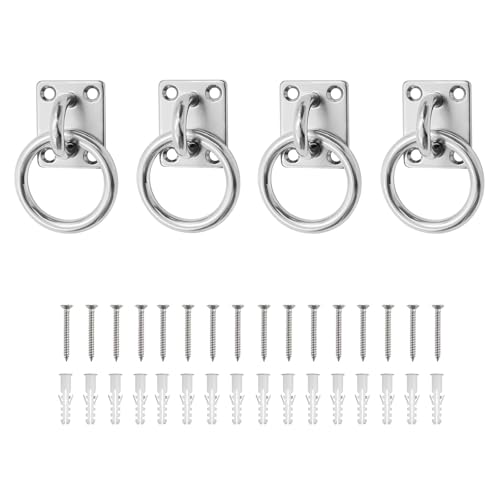 HASLED Augplatte Edelstahl 304 (4 Stück) mit Öse 5mm – Schwere Ösenplatte mit Schrauben & Spreizdübel für Holz, Wände, Decken | Pferdezubehör & Bootsbedarf von HASLED