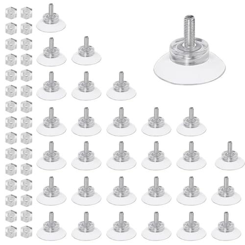 HASLED Saugnäpfe 30 Stück - Transparente M5 Saugnäpfe mit Gewinde & Muttern für Glas, Fliesen & Spiegel (Ø35mm) von HASLED