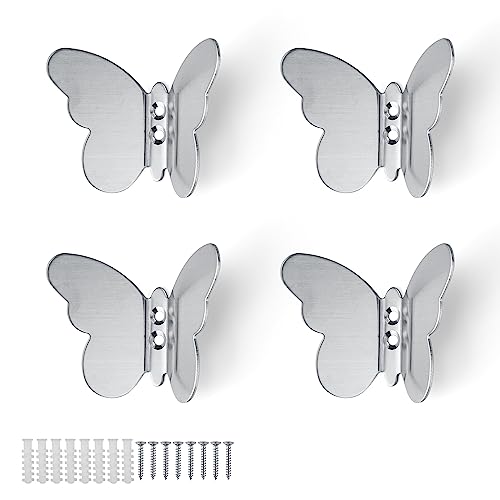 HASLED Silber Mantelhaken, 4 Stücke Garderobenhaken Modern, Kreative Schmetterlings Kleiderhaken, Wandhaken für Dekoration und Aufbewahrung von HASLED