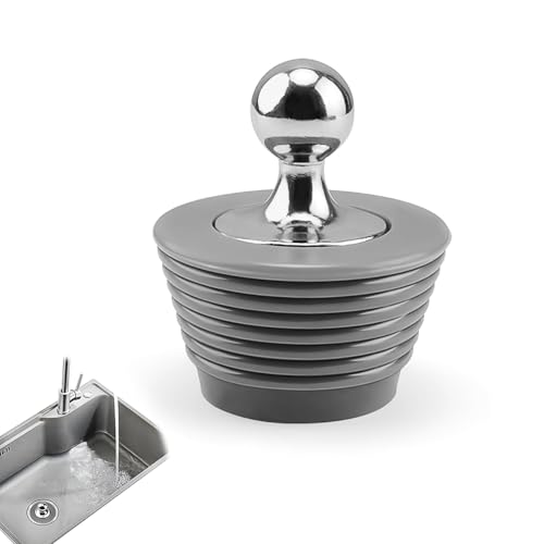HASLED Universal-Stöpsel für Spüle & Badewanne - Abflussstopfen mit Zinkgriff (Grau) | Silikon-Dichtung | Geruchsstopper Spiraldesign von HASLED