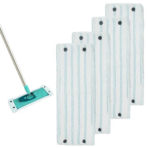 HASLED Wischmopp Bezug Ersatz 42 cm - 4 Stück Mikrofaser-Wischbezüge mit Klickverschluss für Bodenwischer (Kompatibel mit Leifheit Systemen) von HASLED