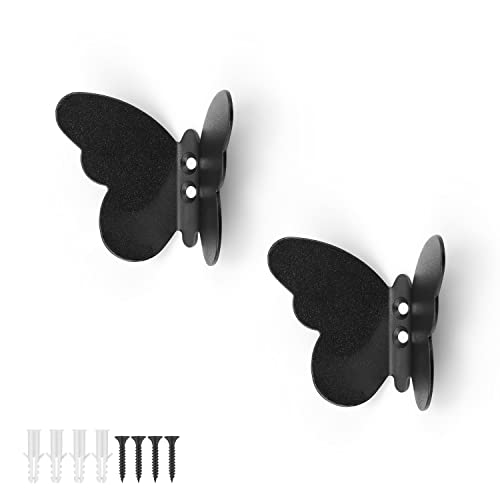 Schwarzer Mantelhaken, HASLED 2 Stücke Garderobenhaken Modern, Kreative Schmetterlings Kleiderhaken, Wandhaken für Dekoration und Aufbewahrung von HASLED