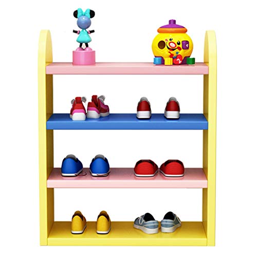 HASMI Schuhregal 4-stöckiges Schuhregal, farbenfrohes Kinderschuhregal, einfaches Lagerregal, spart Platz Schuhschrank (Color : Yellow) von HASMI