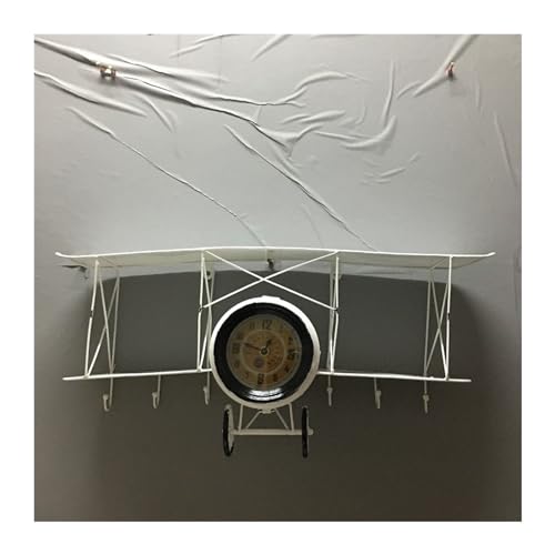 HASMI Schweberegal Eisen-Kunst-Wandbehang im Flugzeug-Stil, Wohnzimmer- und Esszimmer-Aufbewahrungsregal, kreative Wanduhr-Dekoration Wandregal (Color : White) von HASMI