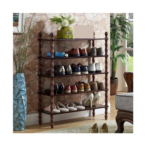 Schuhregal Schuhregal aus Holz im rustikalen Stil, mehrschichtige Schuhregale mit exquisitem Holzrahmen, for Eingangsbereich, Flur, Wohnzimmer, Abschluss, Schlafzimmer Schuhschrank (Color : 5-Tier, von HASMI
