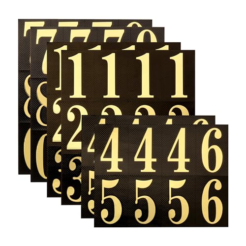 HASWARE Briefkastennummern: 6 Bögen Nummernaufkleber – wasserfest und selbstklebend für Adresse, Schild, Tür (2" Schwarz&Gold 64 Stück) von HASWARE