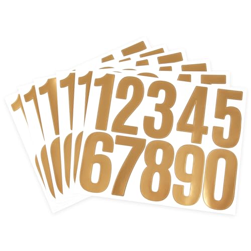 HASWARE Briefkastennummern: 6 Bögen Nummernaufkleber – wasserfest und selbstklebend für Adresse, Schild, Tür (3" Gold 60 Stück) von HASWARE