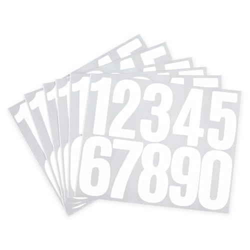 HASWARE Briefkastennummern: 6 Bögen Nummernaufkleber – wasserfest und selbstklebend für Adresse, Schild, Tür (3" Weiß 60 Stück) von HASWARE