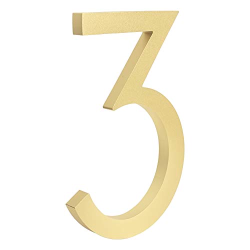 HASWARE Schwimmende Hausnummer 4 Zoll (10 cm) Stilvolle Türnummern Alphabet Plaque Straße Privatadresse Ziffern (Small 3, Golden) von HASWARE