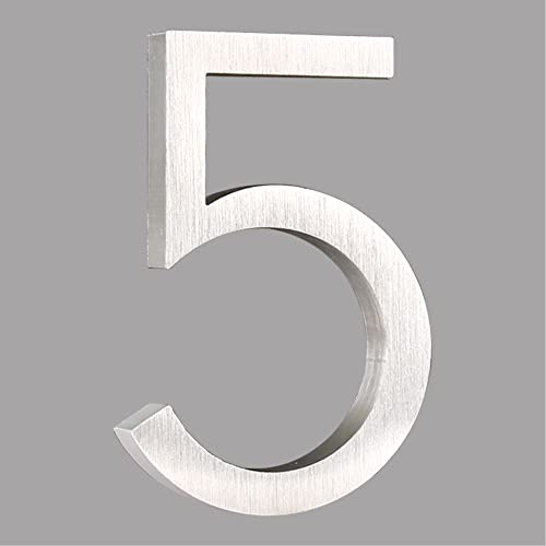 HASWARE Schwimmende Hausnummer 4 Zoll (10 cm) Stilvolle Türnummern Alphabet Plaque Straße Privatadresse Ziffern (Small 5, silber) von HASWARE