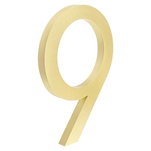 HASWARE Schwimmende Hausnummer 6 Zoll (15 cm) Stilvolle Türnummern Alphabet Plaque Straße Privatadresse Ziffern (9, Golden) von HASWARE