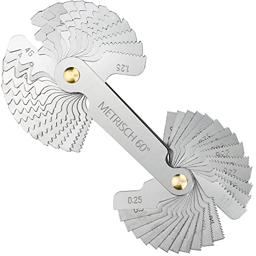 52 Blätter Edelstahl Gewindelehre Metrisch 60Grad 0,25-6,0 mm und Whitworth Gewinde 55Grad 4G - 62G Gewindeschablone Feingewinde Messwerkzeug, Metrisch 24blatt und Zoll 28blatt von HATANSE