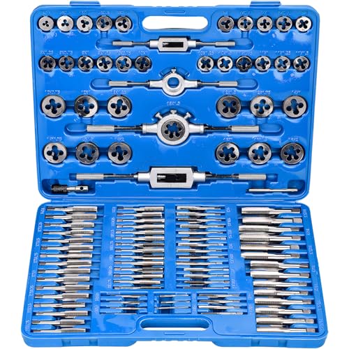 HATANSE 110 Teiliges Gewindeschneider Set M2-M18 Metrisch Profi Gewindeschneidsatz Mit Schraubenschlüssel Schneideisen für Feingewinde (110 - Teiliges) von HATANSE