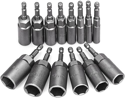 HATANSE 14 Stück Set Vertiefung Sechskant Stecknuss Steckschlüsseleinsätze 6-19mm Steckschlüssel 1/4" Stecknüsse Adaptern Verarbeitungstiefe 34mm Stecknuss Set für Akkuschrauber und Bohrer von HATANSE