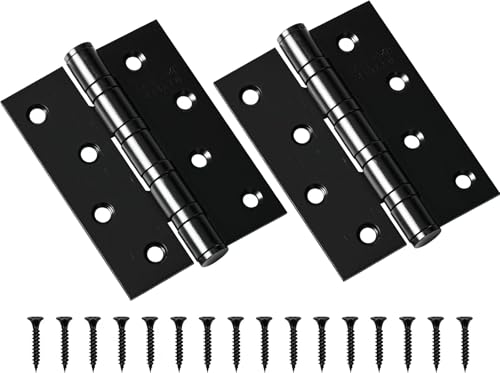 HATANSE 2 Stück Edelstahl Türscharnier Schwarz 10cm Groß Schwerlast Scharniere Verstellbar Möbel Beschläge mit Schrauben für Holztür Gartentor Aussen (2, Schwarz) von HATANSE