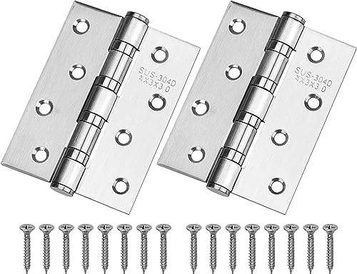 HATANSE 2 Stücke 304 Edelstahl Scharniere 10cm x 7.5cm Groß Schwerlast Türscharnier mit 32pcs Schrauben für Massive Türen Innen Außen Silber von HATANSE
