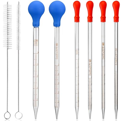 HATANSE 6 Stück Glas Pipetten Dropper, Tropfpipetten, Pipette Glas, Transfer Pipette, Glaspipette, Messpipetten, 0.5ml 1ml 2ml 3ml 5ml 10ml mit 2 Tropfenbürsten von HATANSE