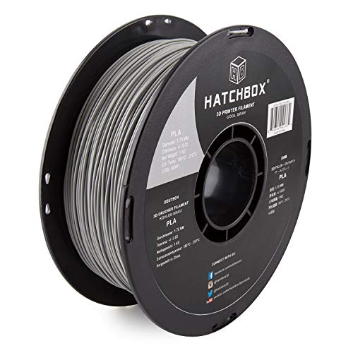 HATCHBOX 1,75 mm grau CG6C PLA 3D-Drucker-Filament - 1-kg-Rolle - Dimensionale Genauigkeit +/- 0,05 mm von HATCHBOX