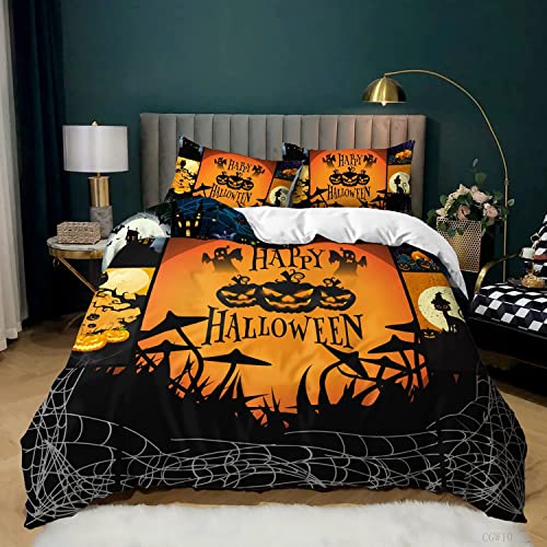 HATEGE 3D Bettwäsche 150x200 Halloween Weiche Gemütlich Mikrofaser Gruseliger Kürbis Bettwäsche Set 3 Teilig Bettbezug + 2 Kissenbezug 80x80 cm mit Reißverschluss von HATEGE