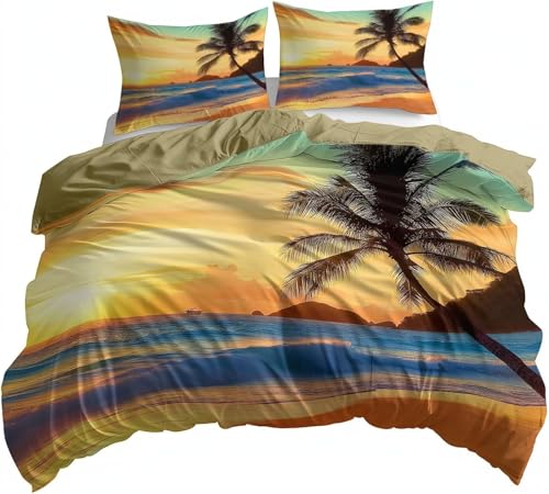 Bettwäsche 140x200 Hawaii, 3D Wendebettwäsche Palmen Microfaser Bettwäsche Set für Kinder Bettbezug 3 Teilig mit 2 Kissenbezug 80x80 cm 1868-ABC Bettwäsche 140x200 Hawaii, 3D Wendebettwäsche Palmen Microfaser Bettwäsche Set für Kinder Bettbezug 3 Teilig mit 2 Kissenbezug 80x80 cm 1868-ABC von HATEGE