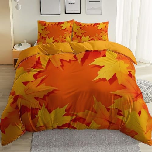 Bettwäsche 200x220 Herbst, 3D Wendebettwäsche Ahornblätter Microfaser Bettwäsche Set Bettbezug 3 Teilig mit 2 Kissenbezug 80x80 cm 3839-ABC von HATEGE