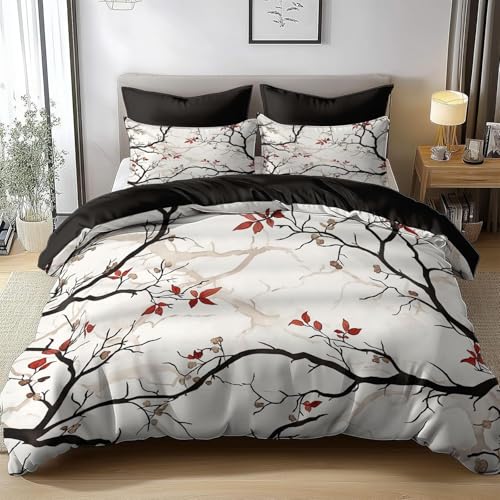 Bettwäsche 200x220 Herbst, 3D Wendebettwäsche Zweig Microfaser Bettwäsche Set Bettbezug 3 Teilig mit 2 Kissenbezug 80x80 cm 3615-ABC von HATEGE
