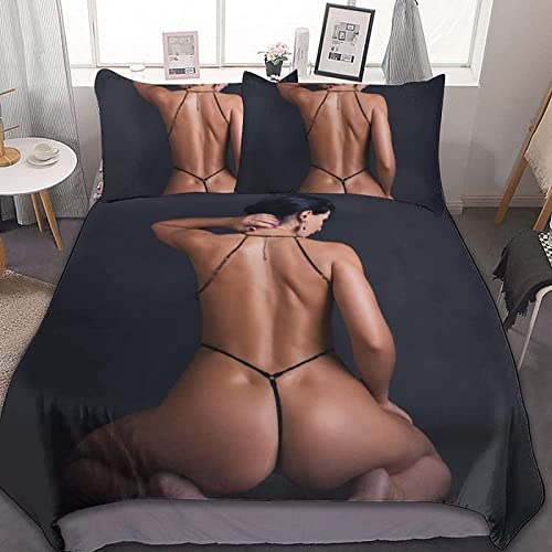 HATEGE 3D Sexy Schönheit Bettwäsche 135x200 Sexy Frauen Weiche Bettwäsche-Sets Mikrofaser 3 Teilig Mädchen Erwachsene Bettbezug Set und 2 Kissenbezug 80x80 cm mit Reißverschluss von HATEGE