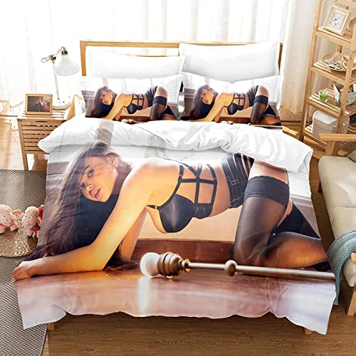 HATEGE 3D Sexy Schönheit Bettwäsche 135x200 Sexy Frauen Weiche Bettwäsche-Sets Mikrofaser 3 Teilig Mädchen Erwachsene Bettbezug Set und 2 Kissenbezug 80x80 cm mit Reißverschluss von HATEGE