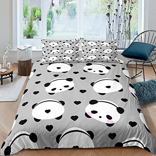 HATEGE 3D Süßer Panda Bettwäsche 155x220 Tier-Cartoon Weiche Bettwäsche-Sets Mikrofaser 3 Teilig Kinder Bettbezug Set und 2 Kissenbezug 80x80 cm mit Reißverschluss von HATEGE