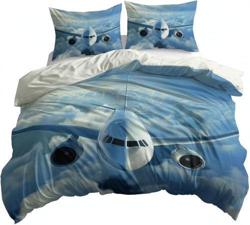 HATEGE Bettwäsche 135x200 4teilig Flugzeug, 3D Wendebettwäsche Flugzeug Microfaser Bettwäsche Set für Kinder 2 Bettbezug 135x200 cm mit 2 Kissenbezug 80x80 cm 1899-ABC HATEGE Bettwäsche 135x200 4teilig Flugzeug, 3D Wendebettwäsche Flugzeug Microfaser Bettwäsche Set für Kinder 2 Bettbezug 135x200 cm mit 2 Kissenbezug 80x80 cm 1899-ABC von HATEGE