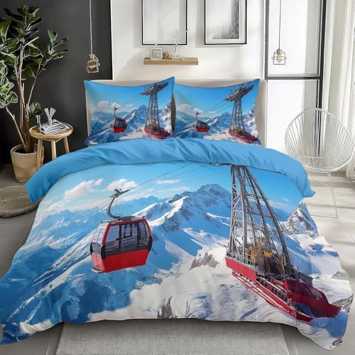 HATEGE Bettwäsche 135x200 4teilig Seilbahn, 3D Wendebettwäsche Schneeberg Microfaser Bettwäsche Set für Kinder 2 Bettbezug 135x200 cm mit 2 Kissenbezug 80x80 cm 1931-ABC HATEGE Bettwäsche 135x200 4teilig Seilbahn, 3D Wendebettwäsche Schneeberg Microfaser Bettwäsche Set für Kinder 2 Bettbezug 135x200 cm mit 2 Kissenbezug 80x80 cm 1931-ABC von HATEGE