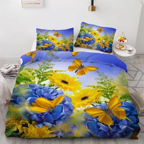 HATEGE Bettwäsche 135x200 Garten, 3D Wendebettwäsche Schmetterling Microfaser Bettwäsche Set für Kinder Bettbezug 3 Teilig mit 2 Kissenbezug 80x80 cm 1842-ABC HATEGE Bettwäsche 135x200 Garten, 3D Wendebettwäsche Schmetterling Microfaser Bettwäsche Set für Kinder Bettbezug 3 Teilig mit 2 Kissenbezug 80x80 cm 1842-ABC von HATEGE